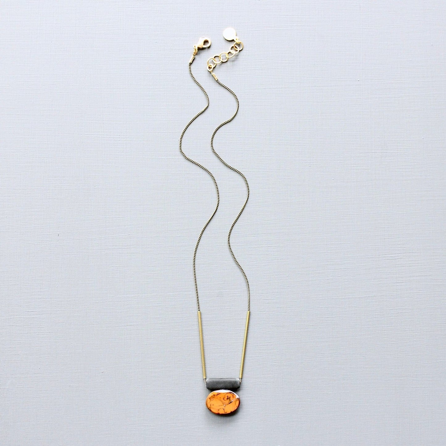 NKL-JM Vintage Orange Swirl Oval Glass Pendant Necklace