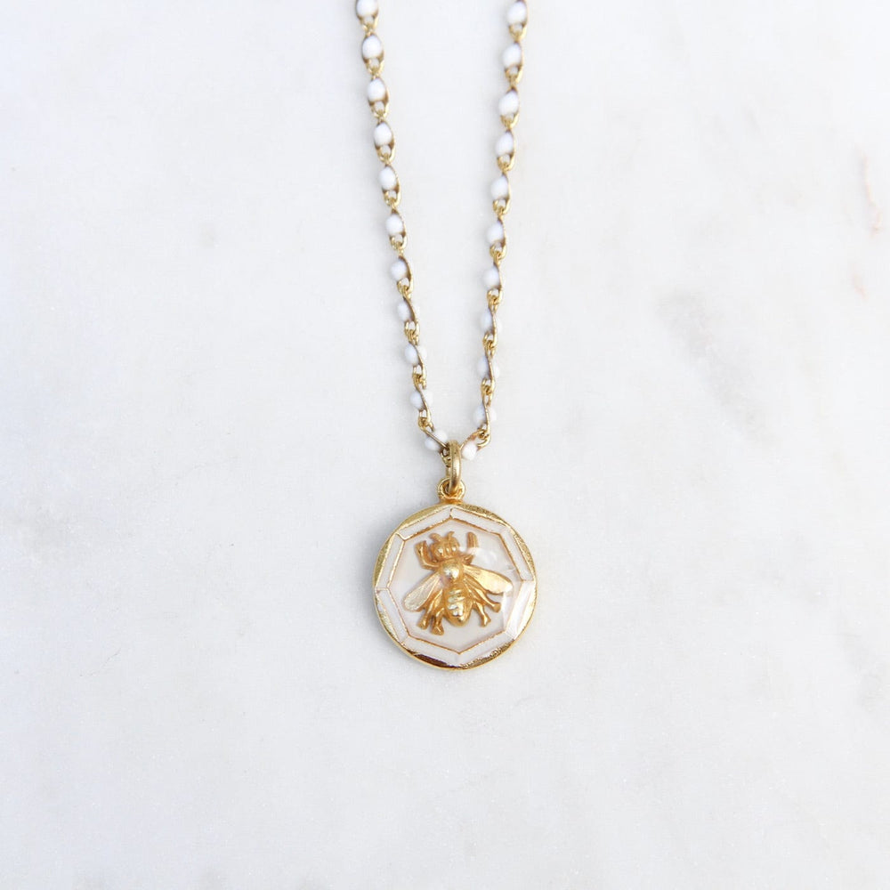 NKL-JM White Enamel Bee Charm Necklace