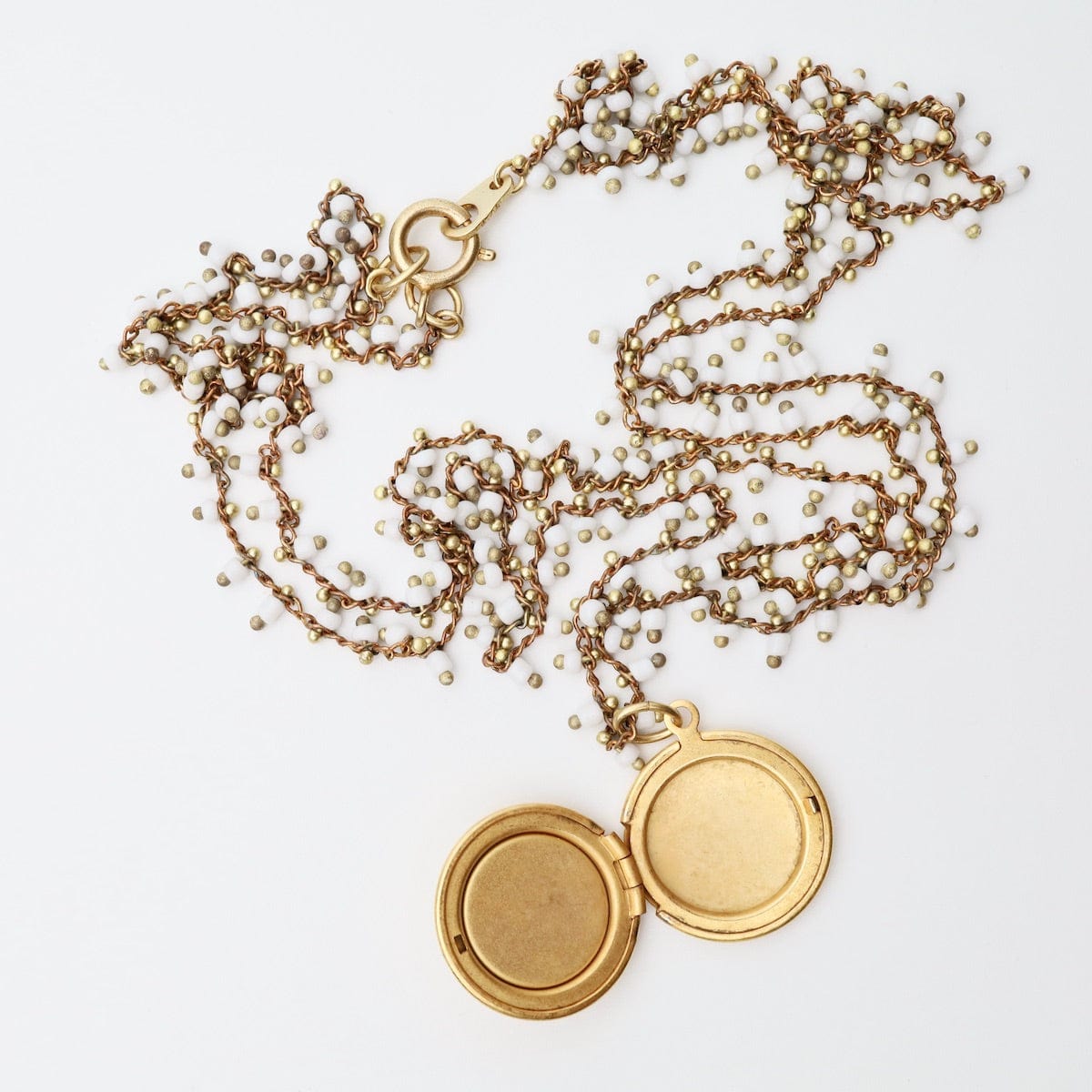 White Enamel Flower Necklace with Locket Pendant – Dandelion Jewelry