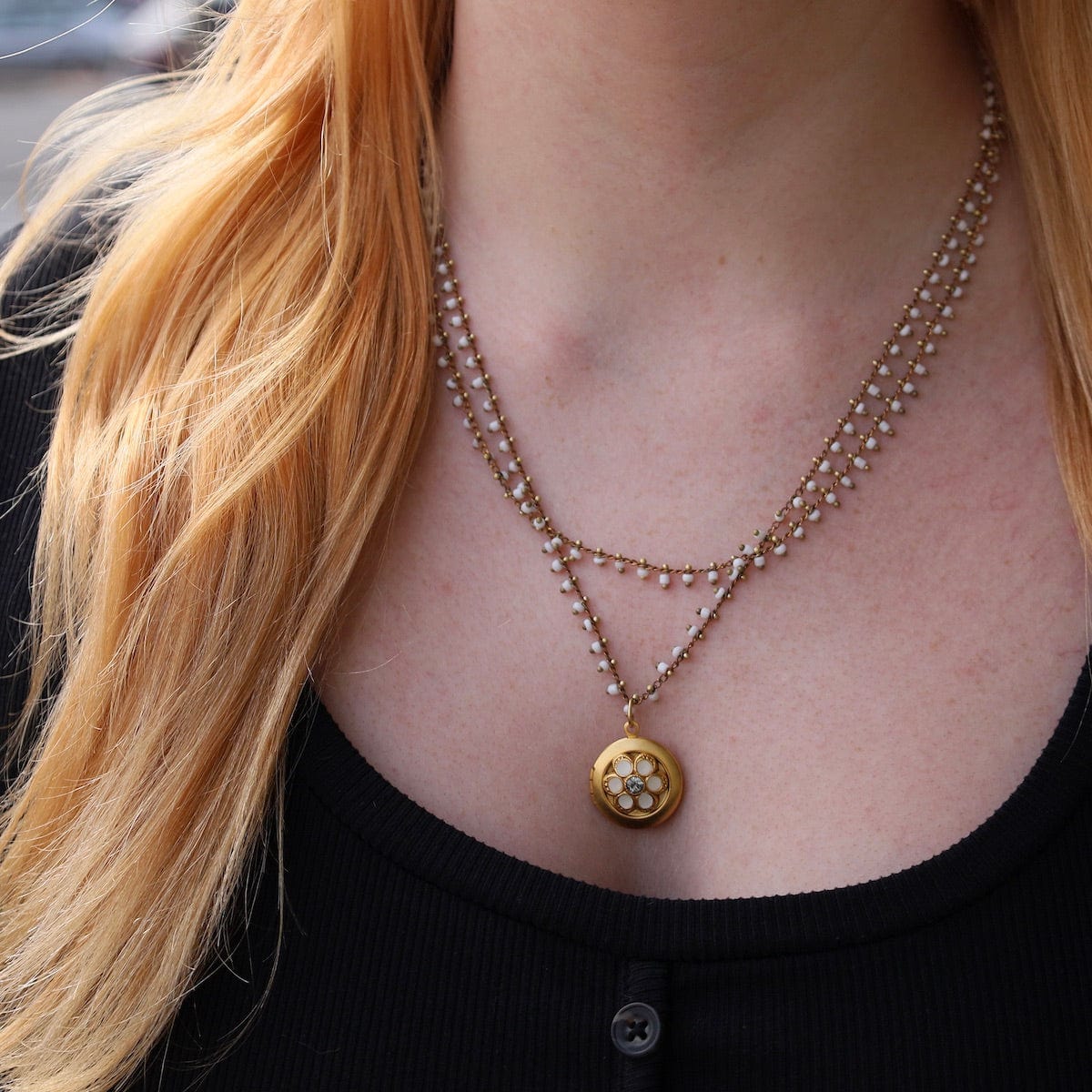 White Enamel Flower Necklace with Locket Pendant – Dandelion Jewelry