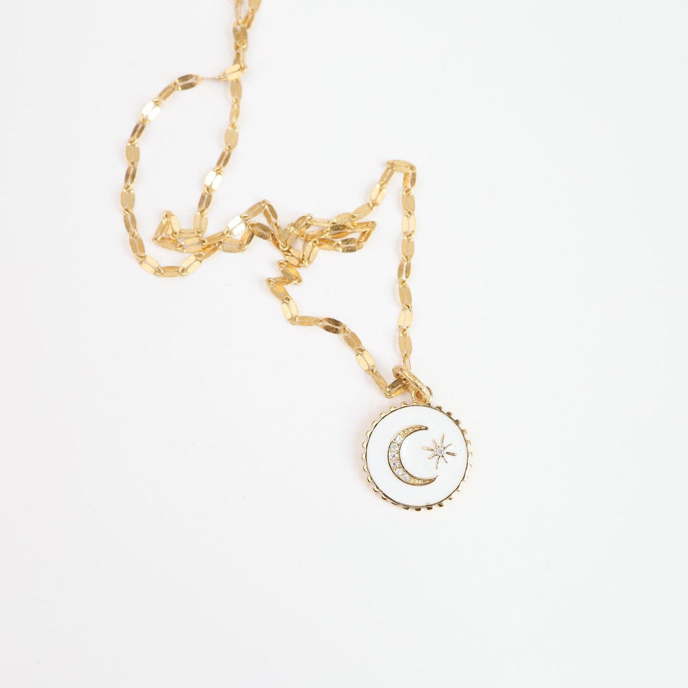 
                  
                    NKL-JM White Enamel Moon & Star Charm Necklace
                  
                