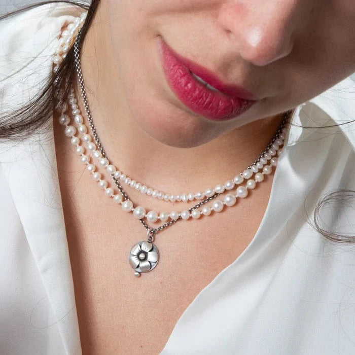 NKL Knotted White Pearl Necklace White Thread 17`