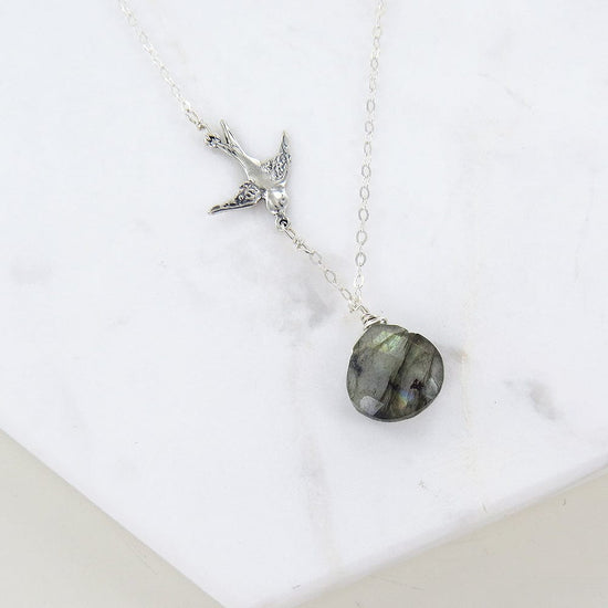 Load image into Gallery viewer, NKL LABRADORITE AND BIRD NECKLACE
