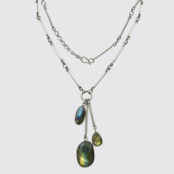 NKL Labradorite Bar Chain With Stone Charms Necklace