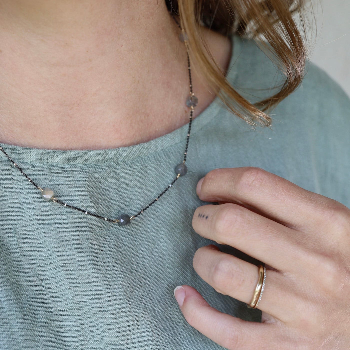 NKL Labradorite Cube Station Necklace