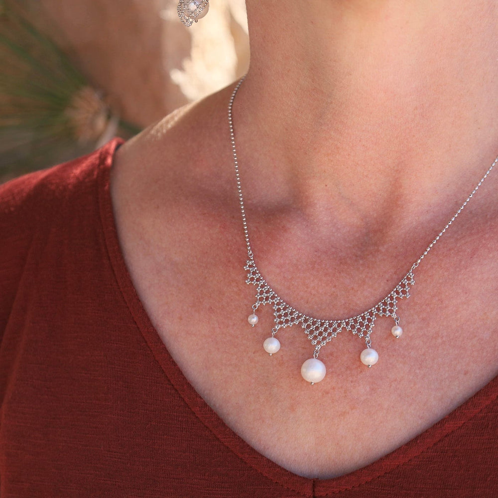 
                      
                        NKL Lace Points with White Pearls Necklace
                      
                    