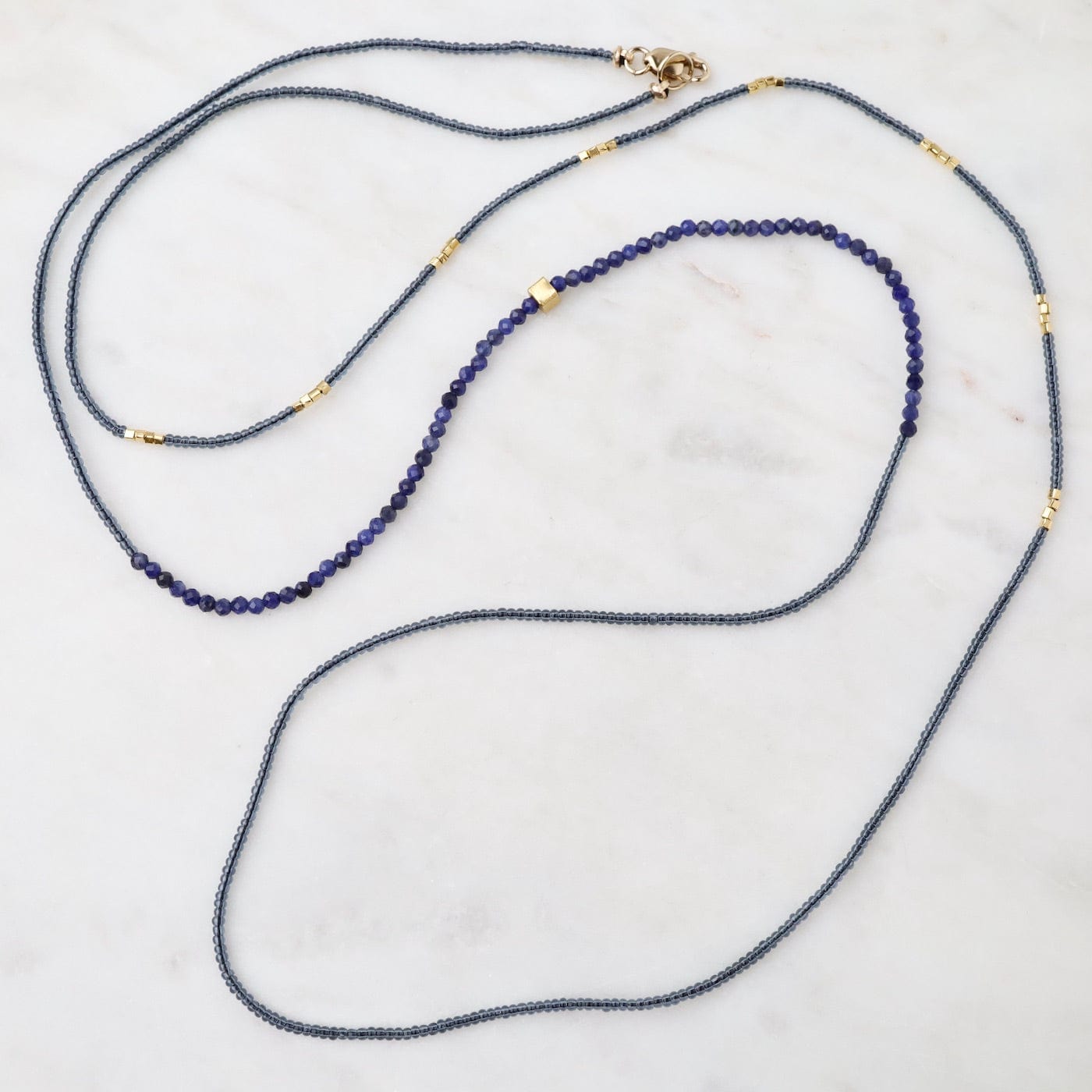 NKL Lapis Rondels & Grey Seed Bead Double Necklace