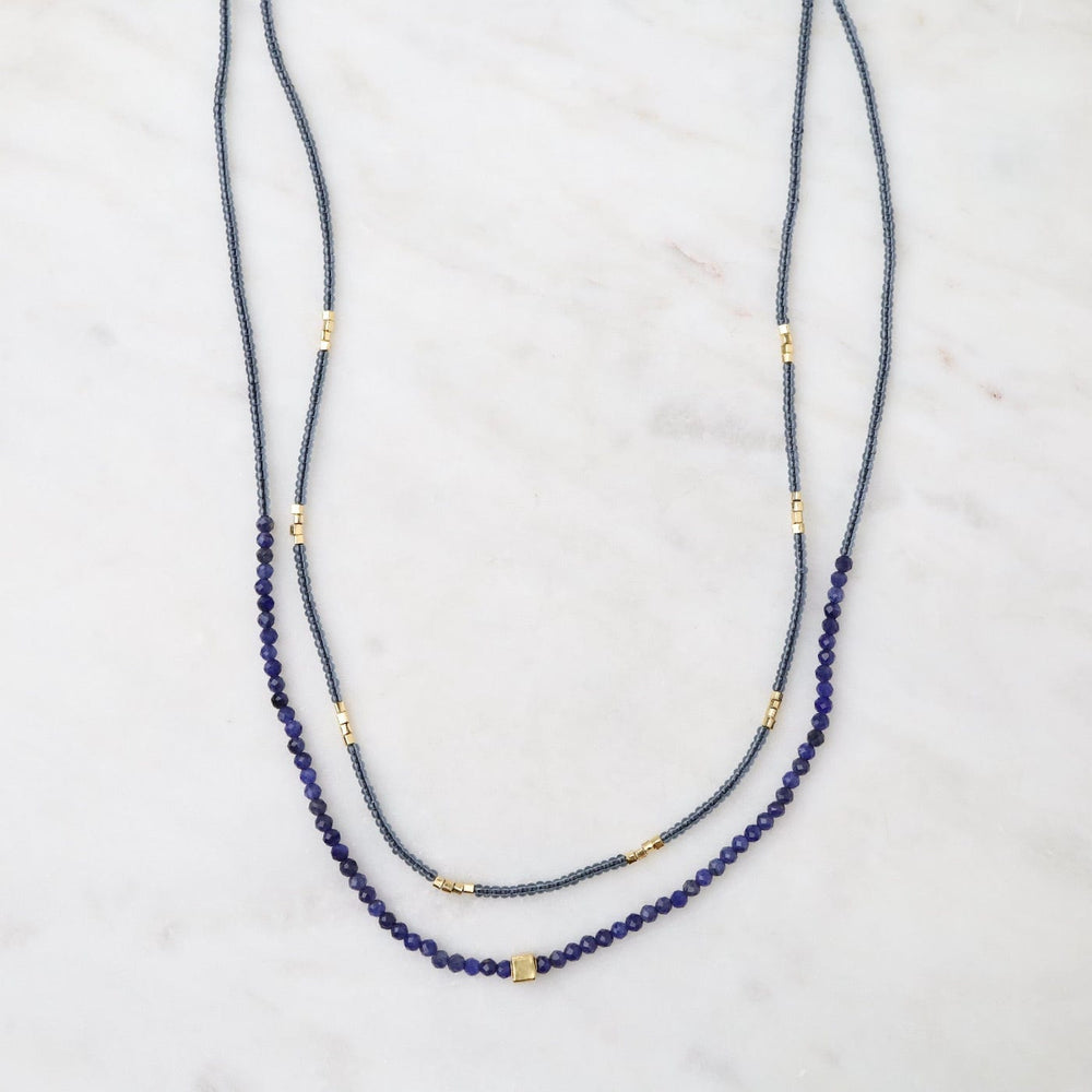 
                  
                    NKL Lapis Rondels & Grey Seed Bead Double Necklace
                  
                