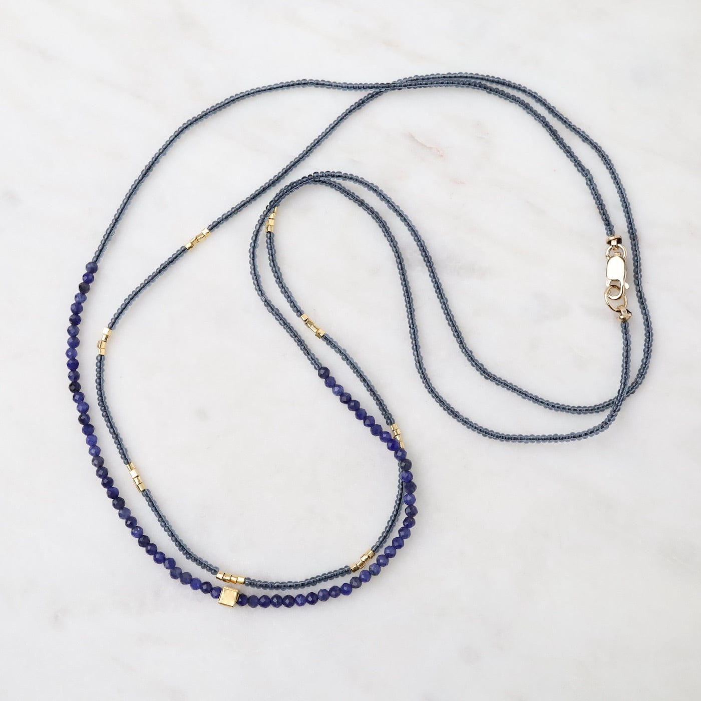 NKL Lapis Rondels & Grey Seed Bead Double Necklace