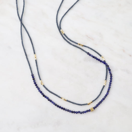 NKL Lapis Rondels & Grey Seed Bead Double Necklace