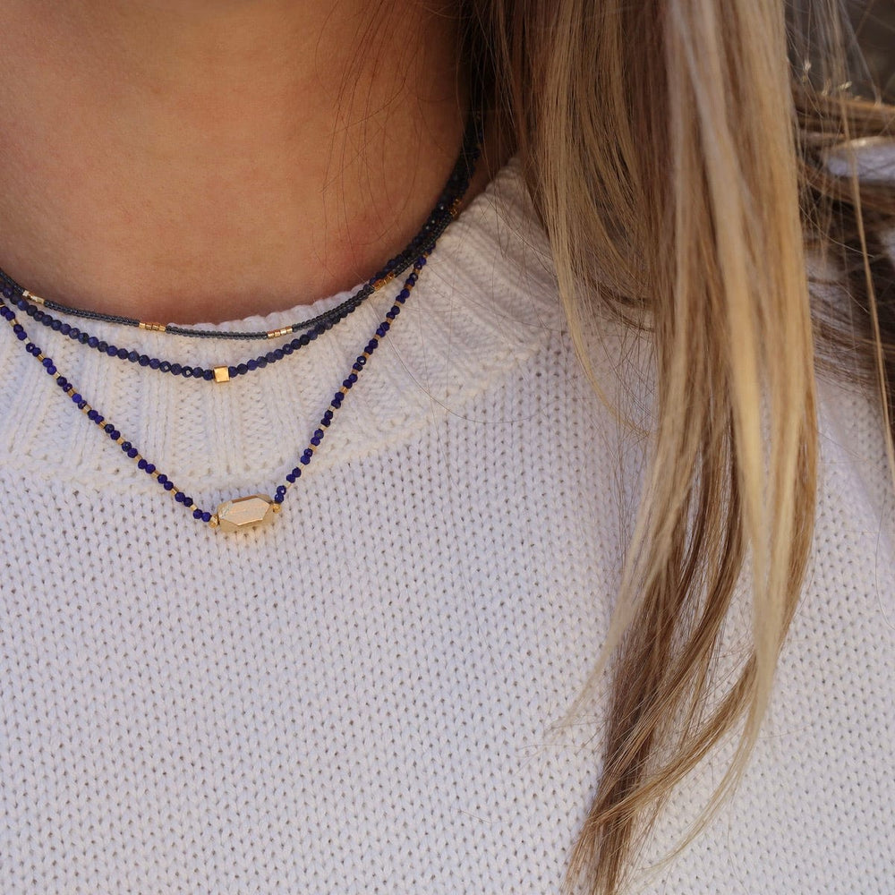 NKL Lapis Rondels & Grey Seed Bead Double Necklace