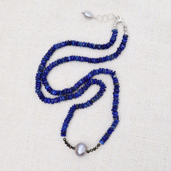 NKL Lapis with Grey Pearl Necklace