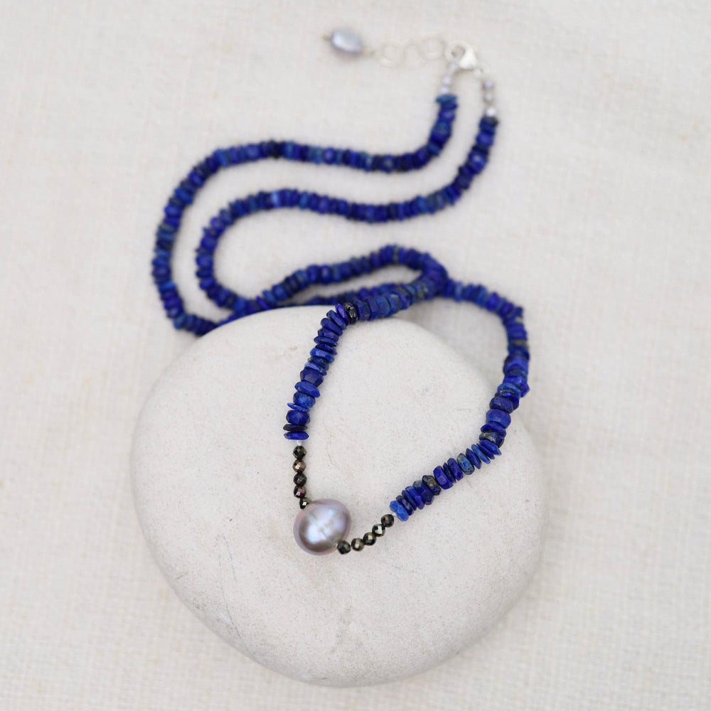 NKL Lapis with Grey Pearl Necklace