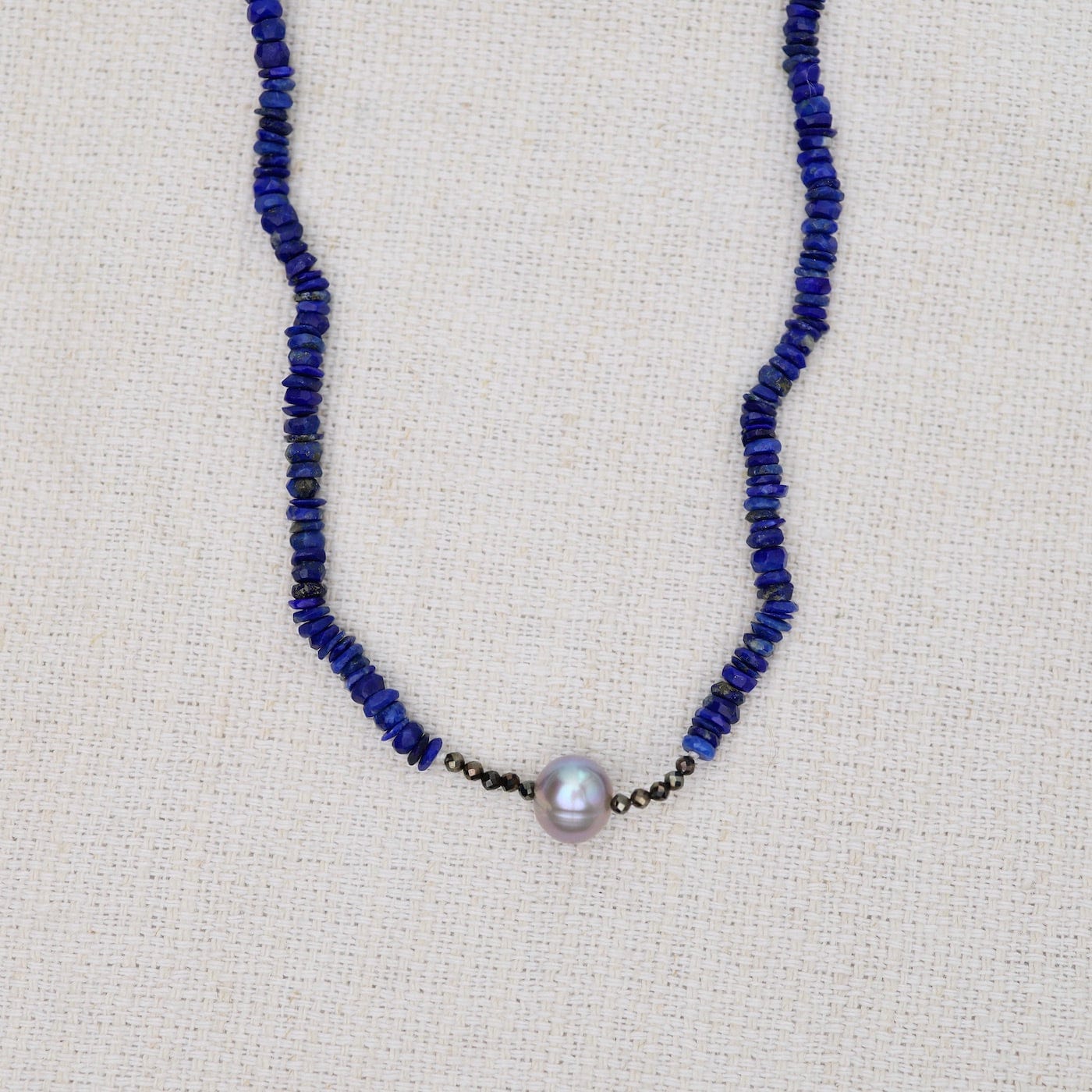 NKL Lapis with Grey Pearl Necklace