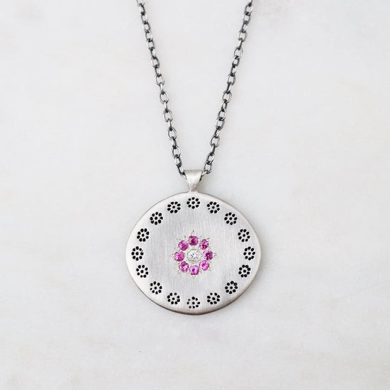 NKL Large Cluster Pendant Pink Sapphire Circle Necklace