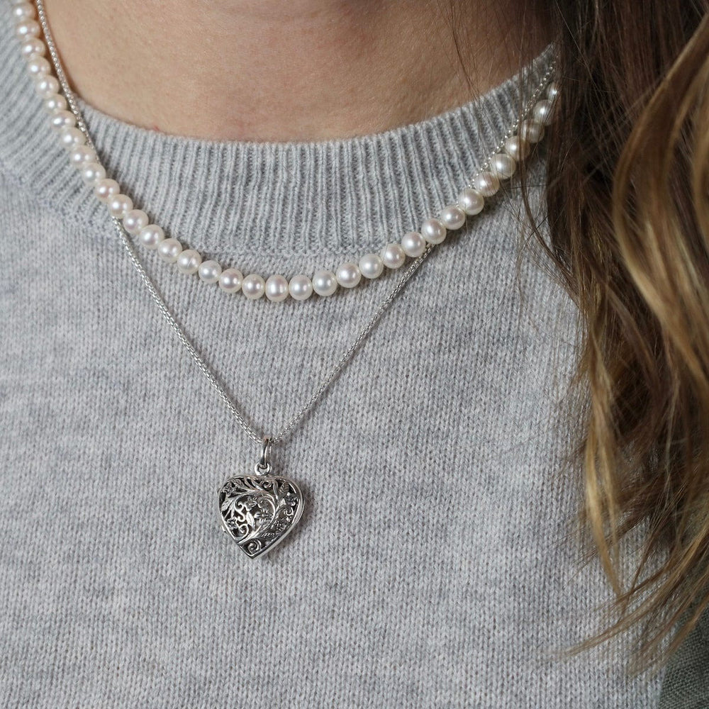 NKL Large Heart with Cut-out Flower Filagree Locket Necklace