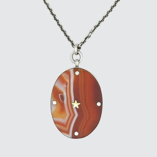 NKL Large Oval Banded Carnelian Pendant Necklace with Gold Star
