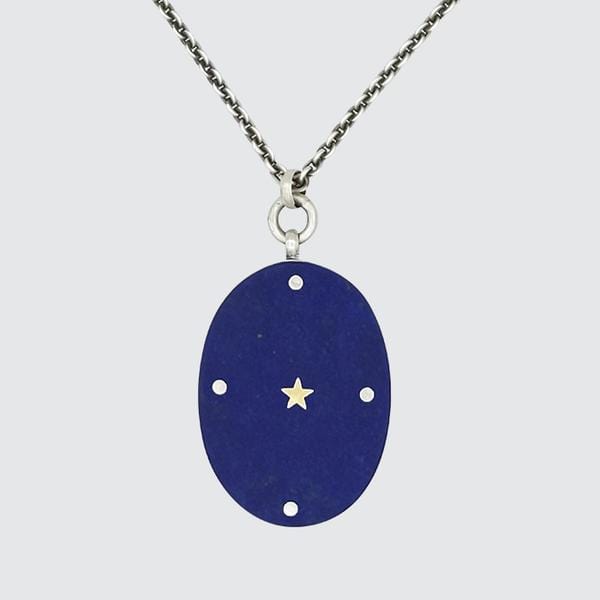 NKL Large Oval Lapis Pendant Necklace with Gold Star