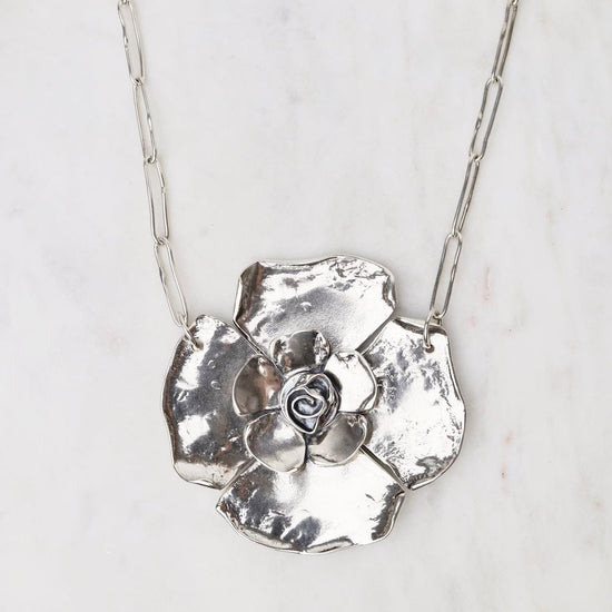 NKL Large Petal Rose Necklace on Long Oval Chain