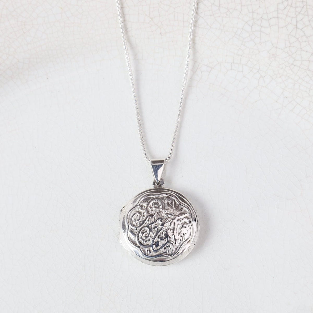 NKL Large Raised Swirls & Florals Round Locket Necklace