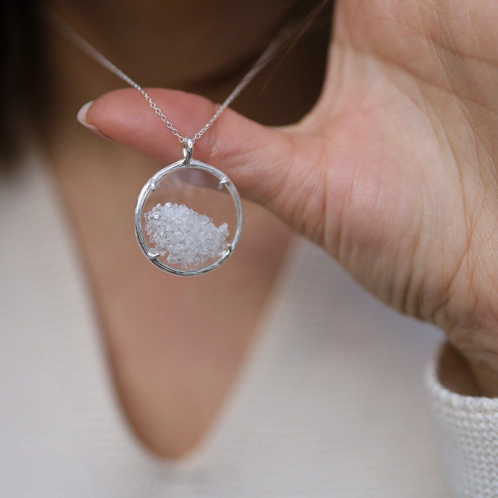 NKL Large Shaker April Birthstone Necklace - Silver & White Topaz