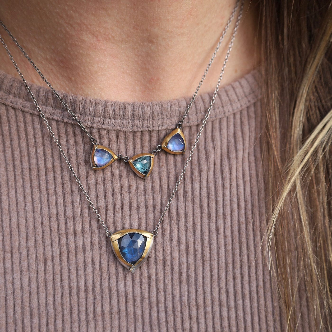 NKL Large Tri Fold Necklace with Labradorite