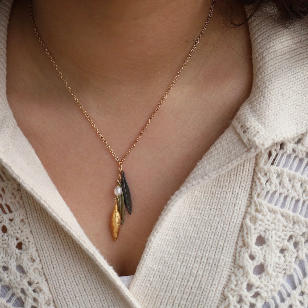 NKL Leaf & Bud Dainty Pendant Necklace