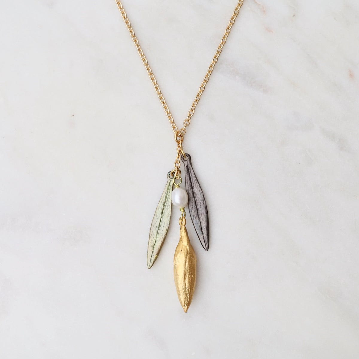 NKL Leaf & Bud Dainty Pendant Necklace