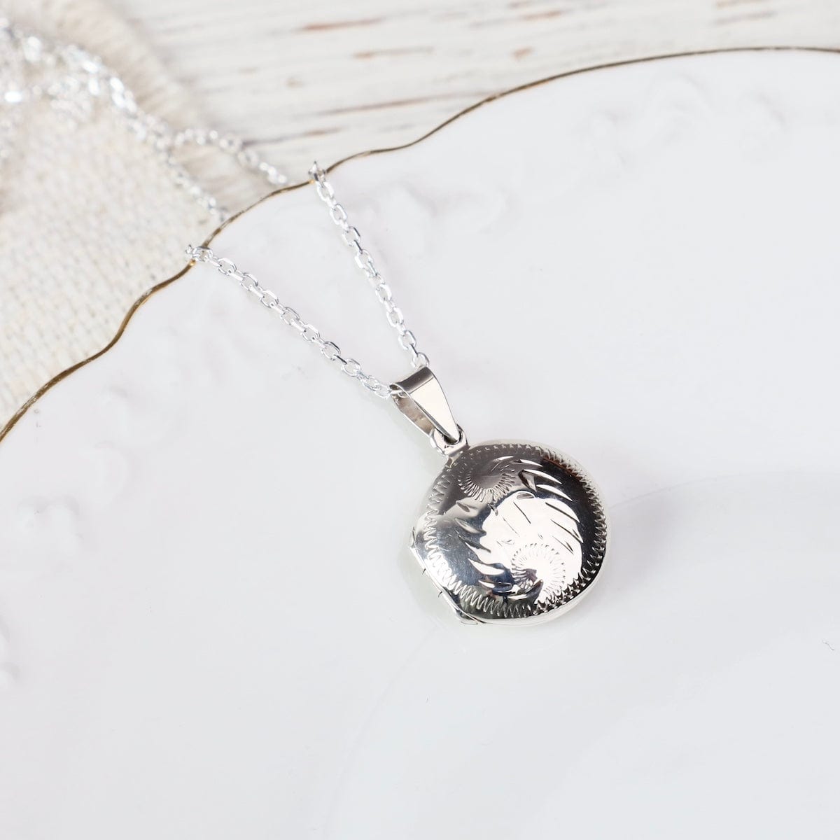 NKL Lightly Etched Round Locket Necklace