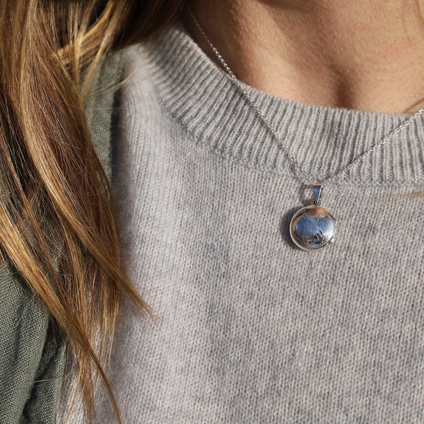 NKL Lightly Etched Round Locket Necklace