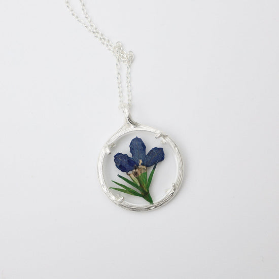 NKL Lobelia Small Glass Botanical Necklace - Recycled Sterling Silver