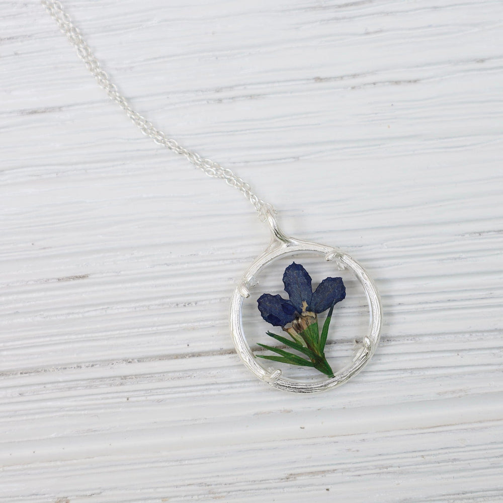 
                      
                        NKL Lobelia Small Glass Botanical Necklace - Recycled Sterling Silver
                      
                    