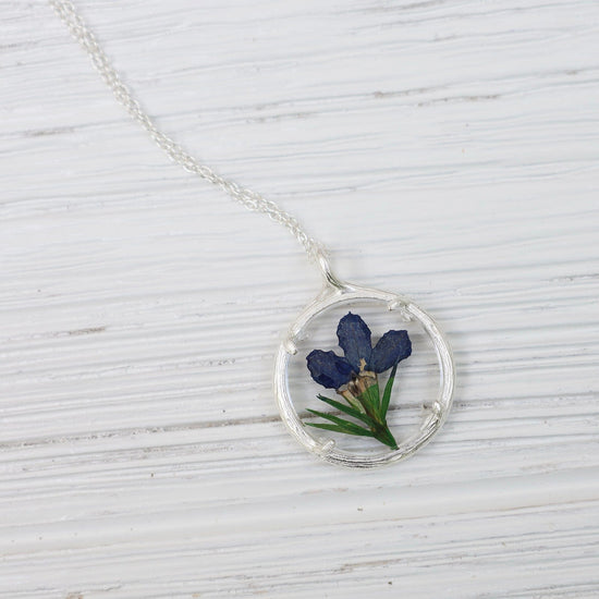 NKL Lobelia Small Glass Botanical Necklace - Recycled Sterling Silver