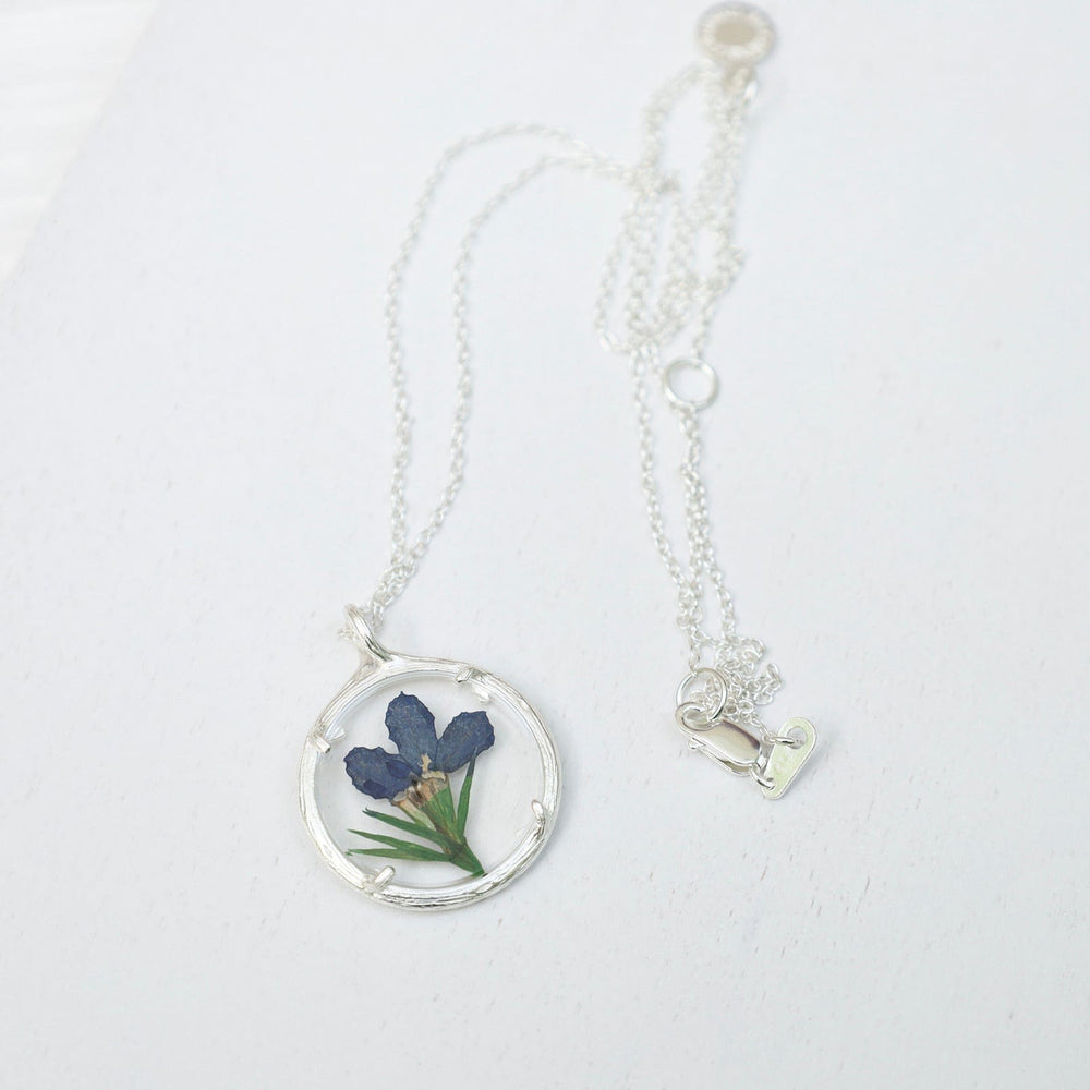 
                      
                        NKL Lobelia Small Glass Botanical Necklace - Recycled Sterling Silver
                      
                    