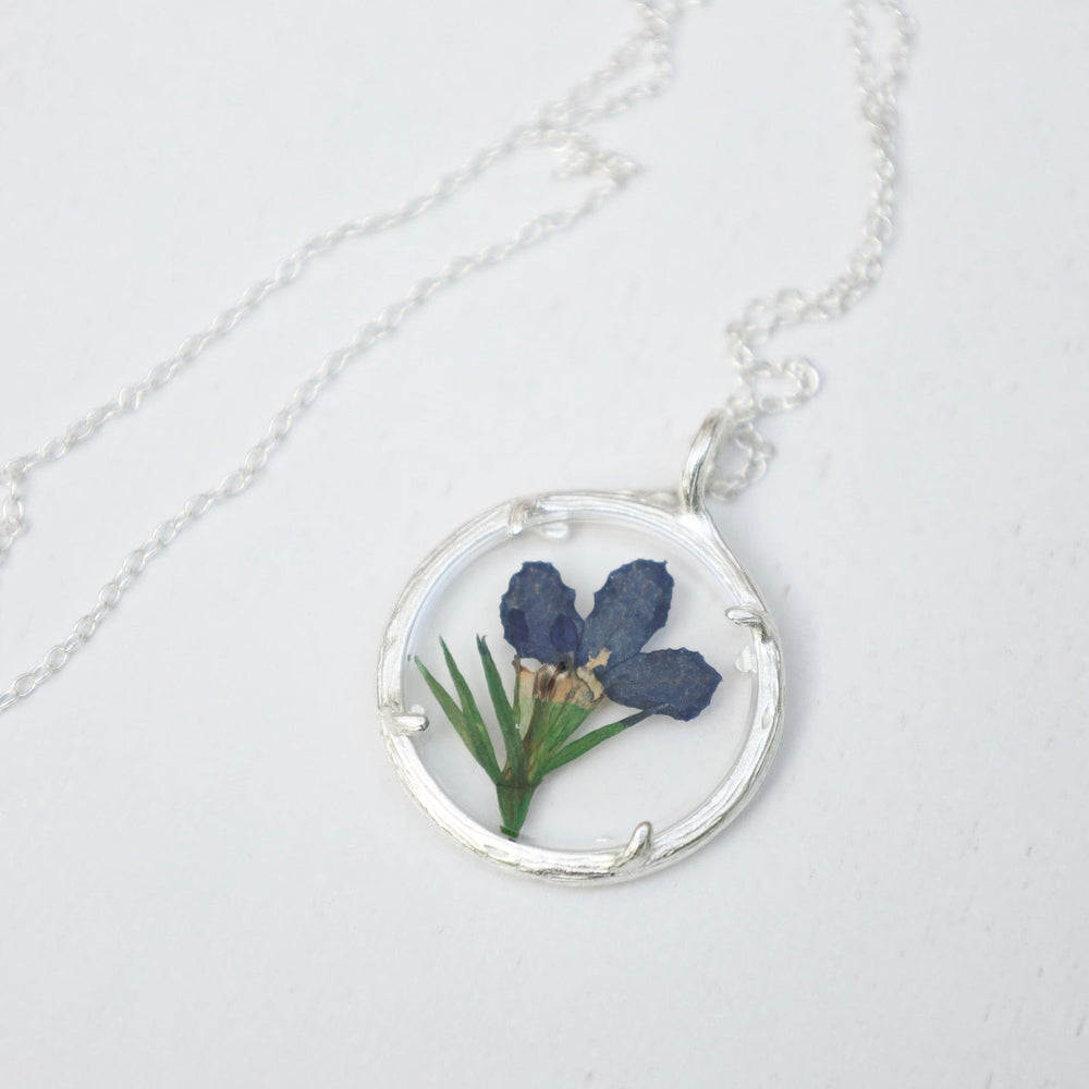 
                      
                        NKL Lobelia Small Glass Botanical Necklace - Recycled Sterling Silver
                      
                    