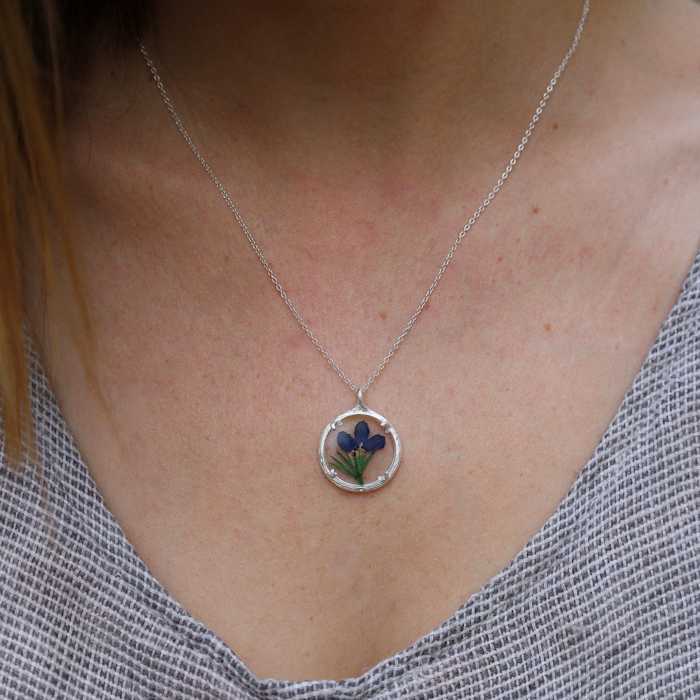 
                      
                        NKL Lobelia Small Glass Botanical Necklace - Recycled Sterling Silver
                      
                    