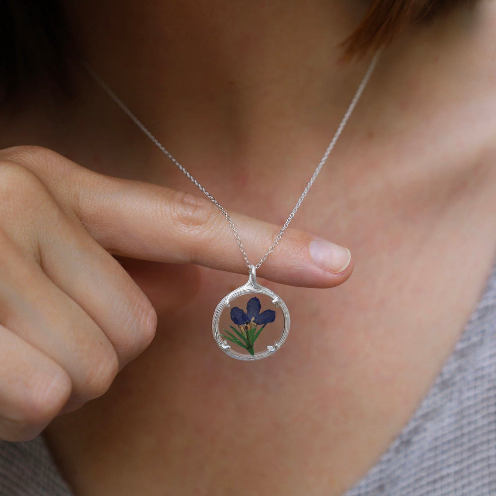 
                      
                        NKL Lobelia Small Glass Botanical Necklace - Recycled Sterling Silver
                      
                    