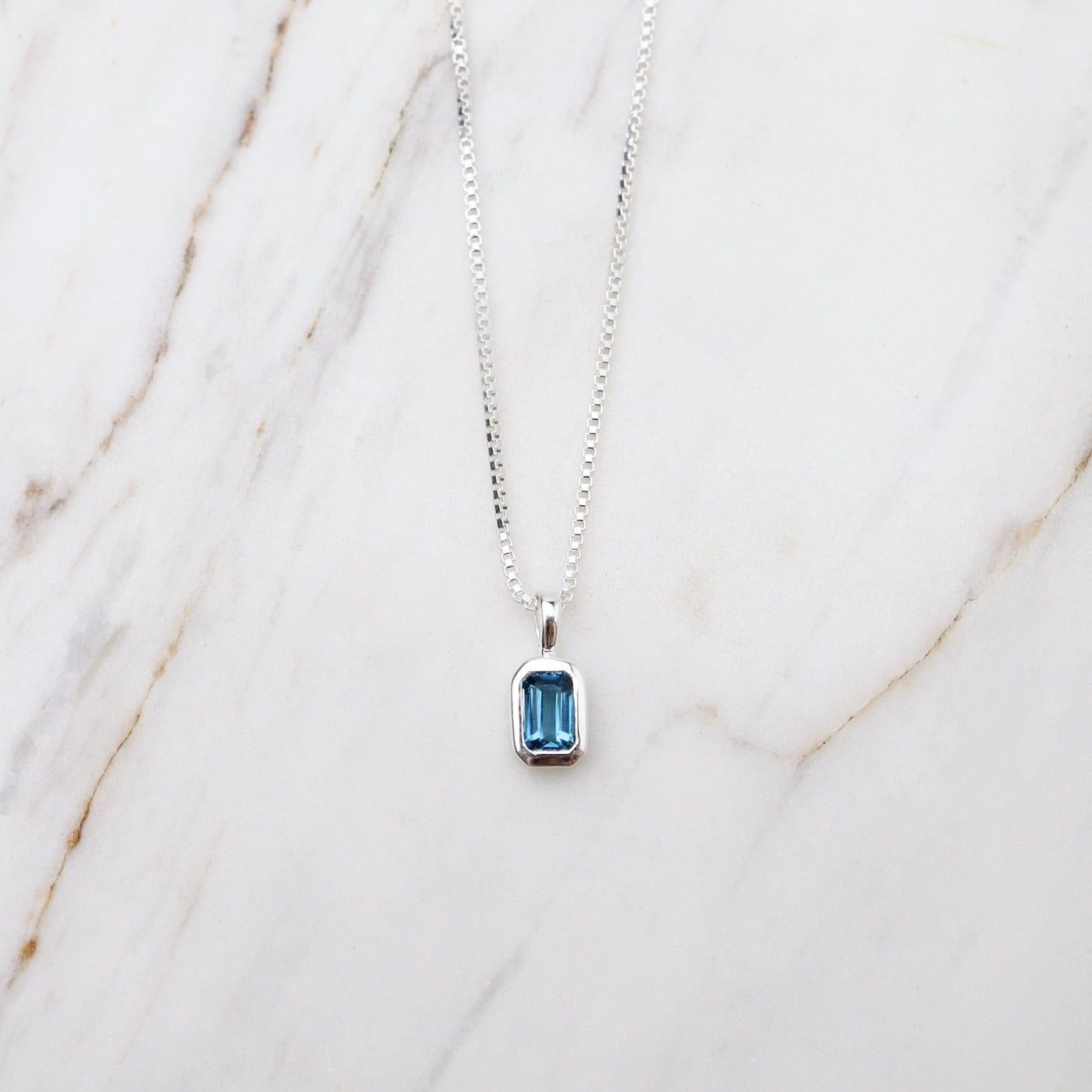 NKL London Blue Topaz Vertical Octagon Necklace - Sterling Silver