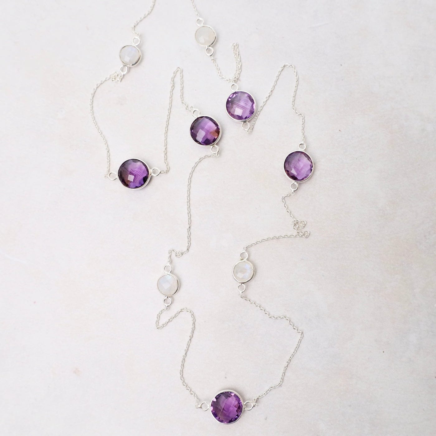 NKL Long Stone Disk Necklace with Moonstone & Amethyst