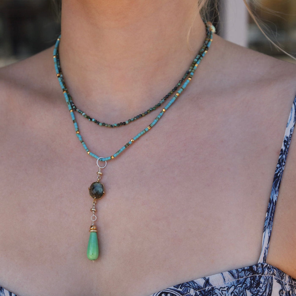 NKL Long Turquoise Necklace with Labradorite and Chalc