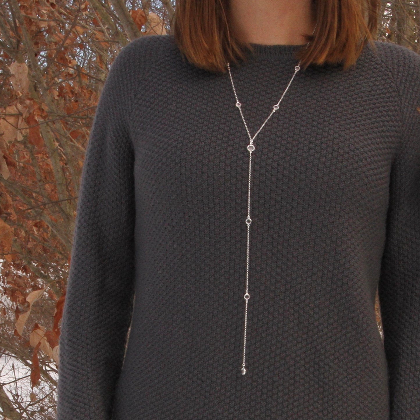 NKL Long Y-Necklace with Crystal Stations
