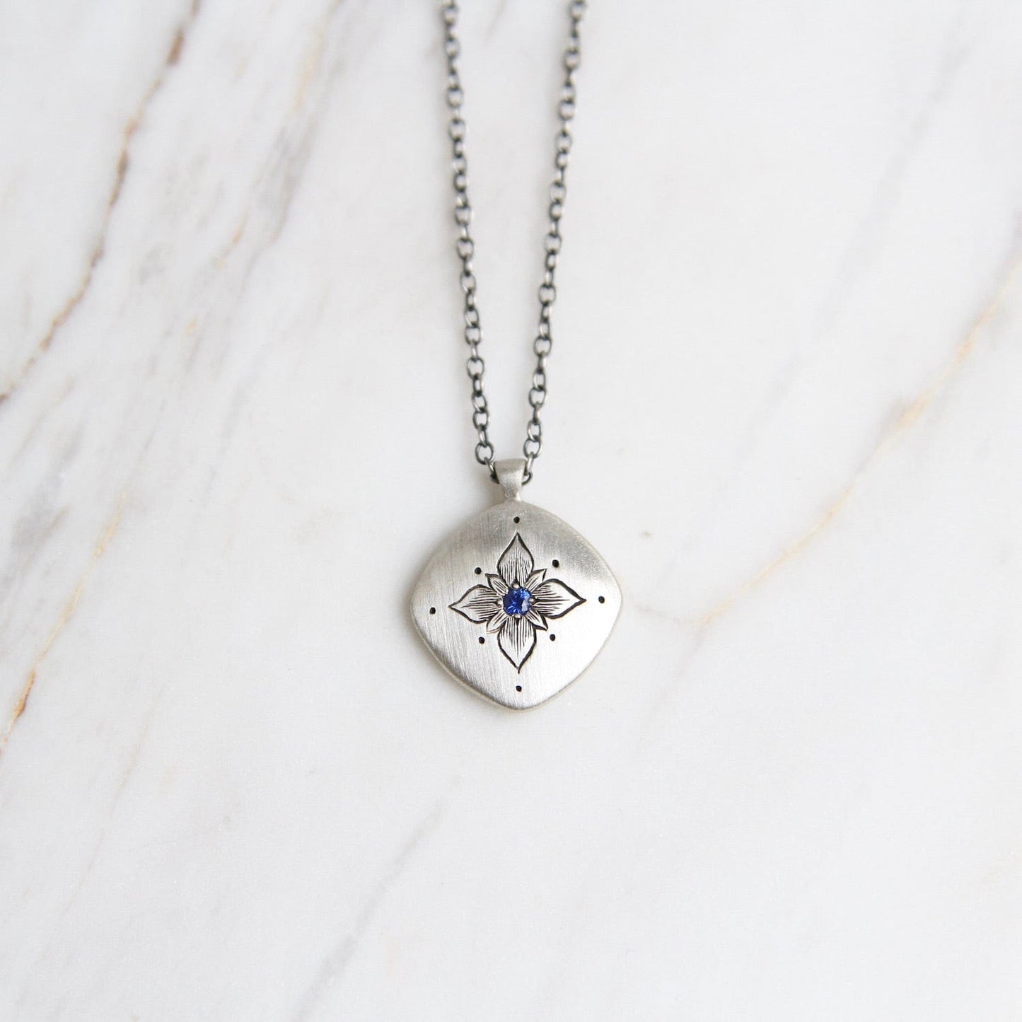 NKL Lotus Cushion Pendant in Sapphire