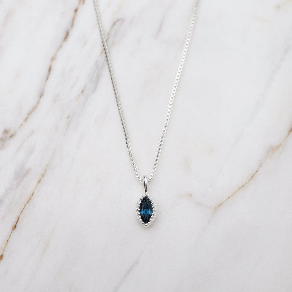 NKL Marquise London Blue Topaz with Milgrain Edge Necklace - Sterling Silver