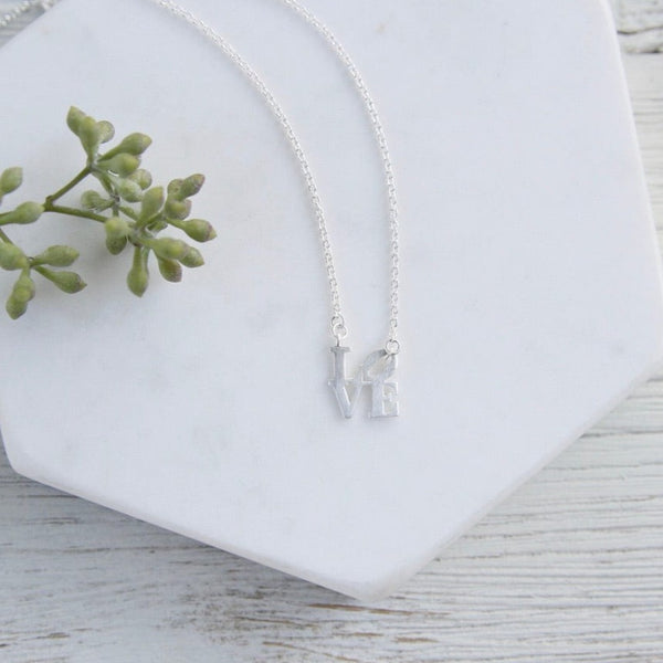 Matte Silver Mini LOVE Necklace – Dandelion Jewelry