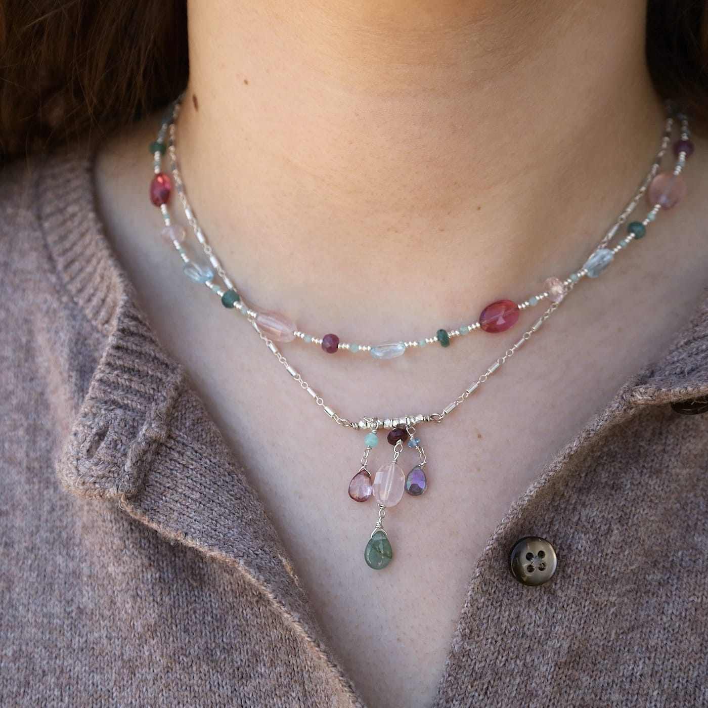 NKL Mix Pastels Silver Glass Necklace