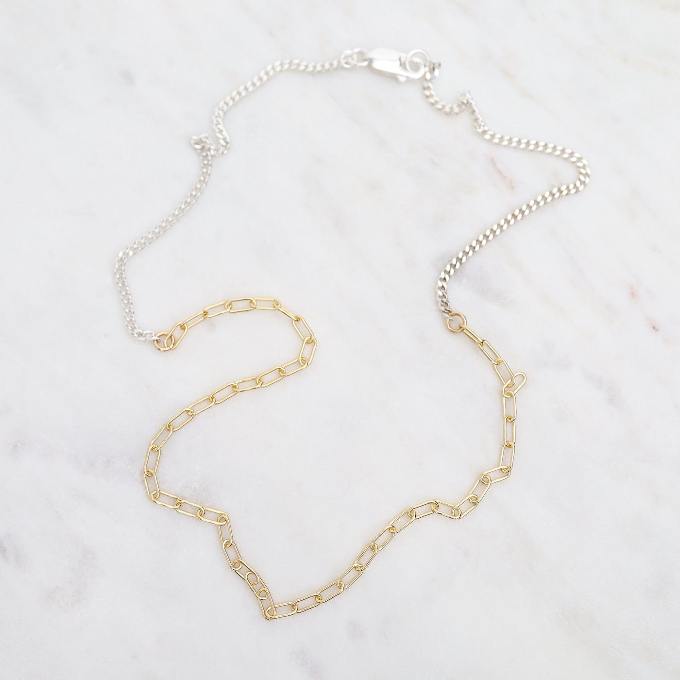 NKL Mixed Chain Necklace with Silver Curb & Gold Drawn Cable Chain