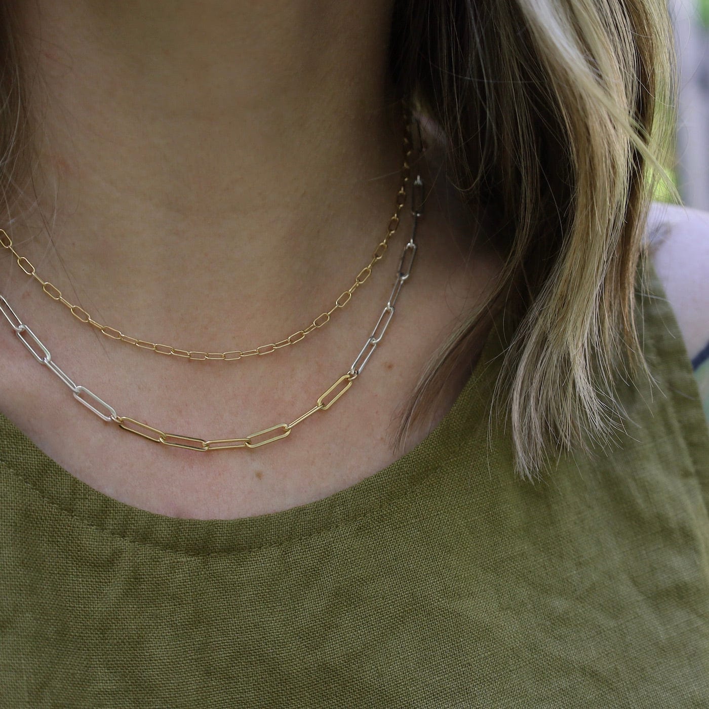 NKL Mixed Chain Necklace with Silver Curb & Gold Drawn Cable Chain