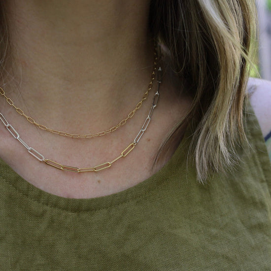 NKL Mixed Chain Necklace with Silver Curb & Gold Drawn Cable Chain