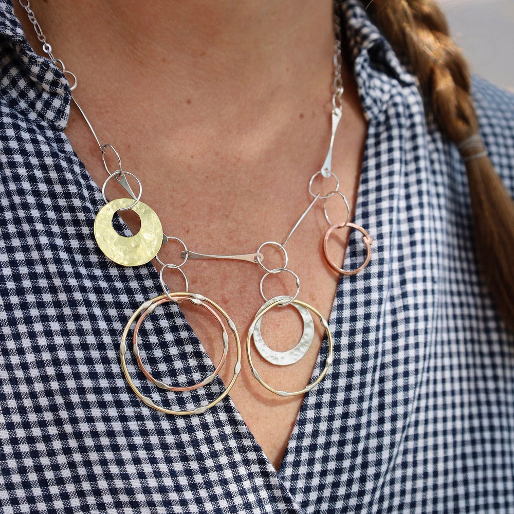 NKL Mixed Metal Dangly Circles Necklace