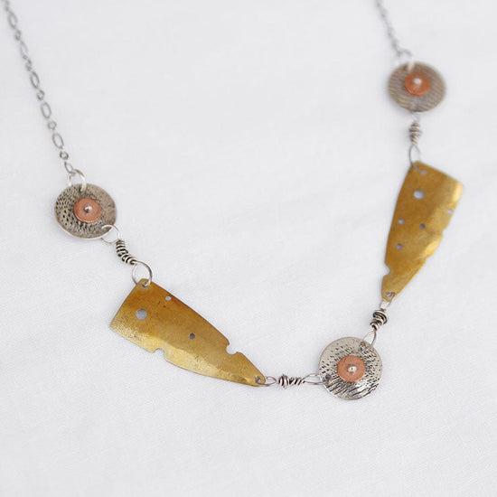 Load image into Gallery viewer, NKL Mixed Metal Disc &amp;amp; Triangle Necklace

